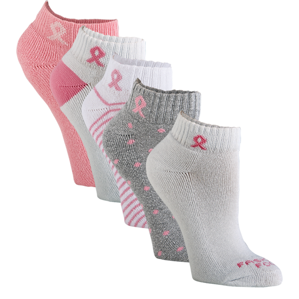 3pr Pink Ribbon Ankle Quarter Socks